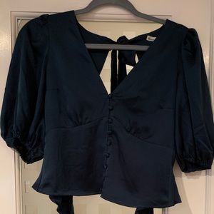 Satin double back tie blouse